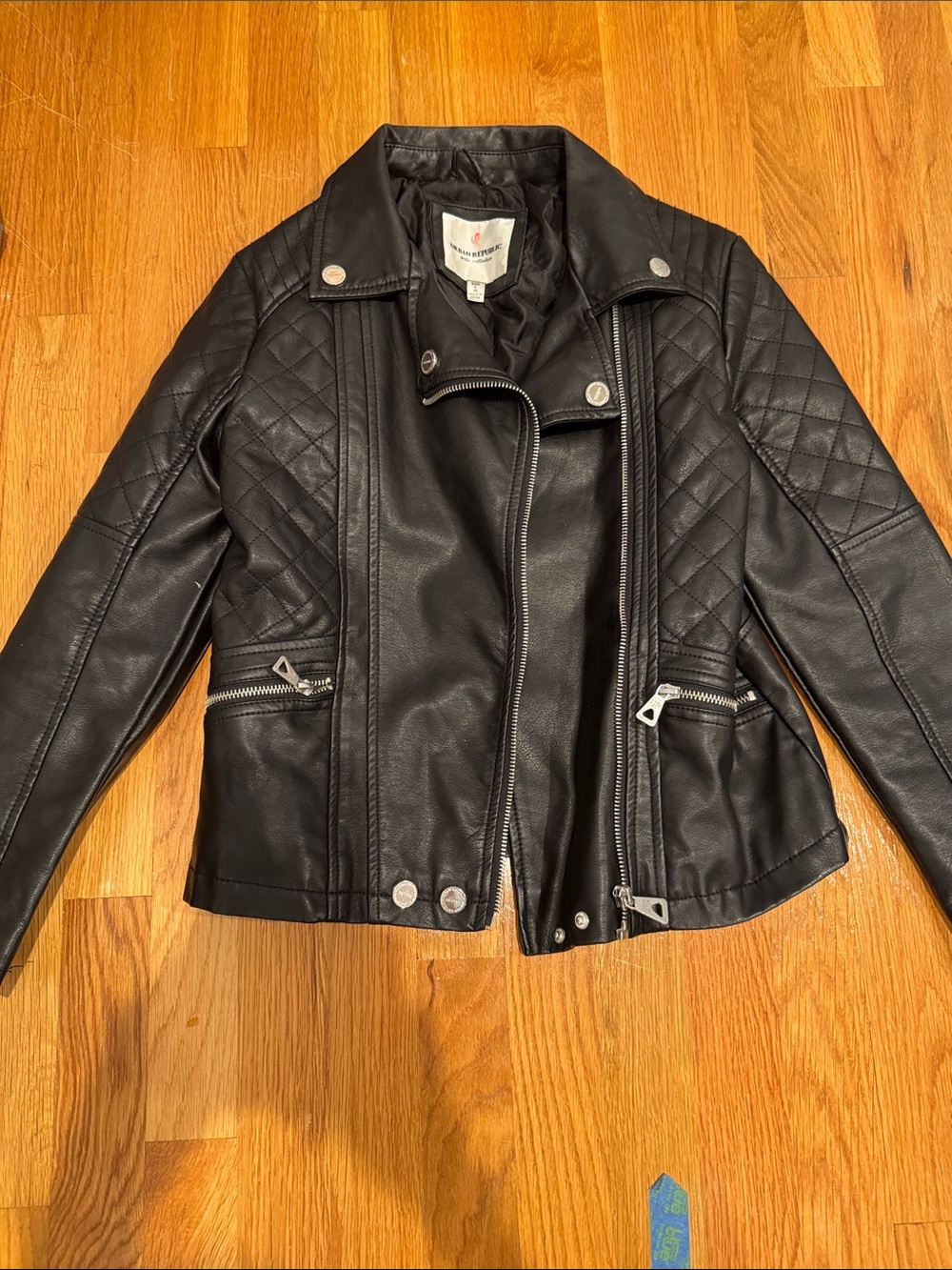 Urban Republic Child Girls Large 12 Quilted Black Faux-Leather Motorcycle Jacket